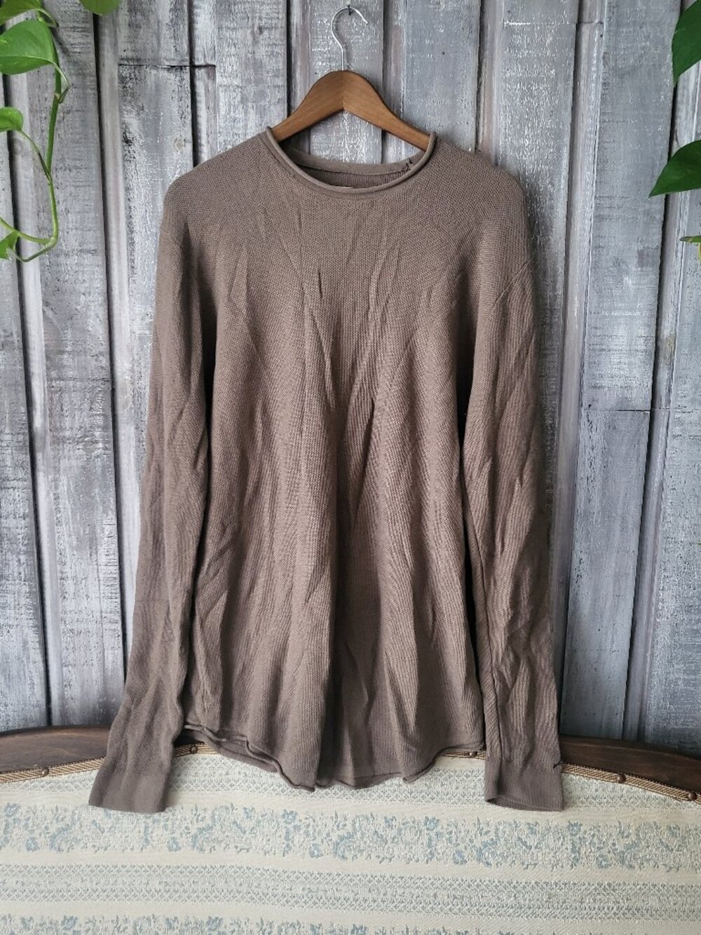 Hollister Men Brown Crewneck Knit Sweater Extra Large XL